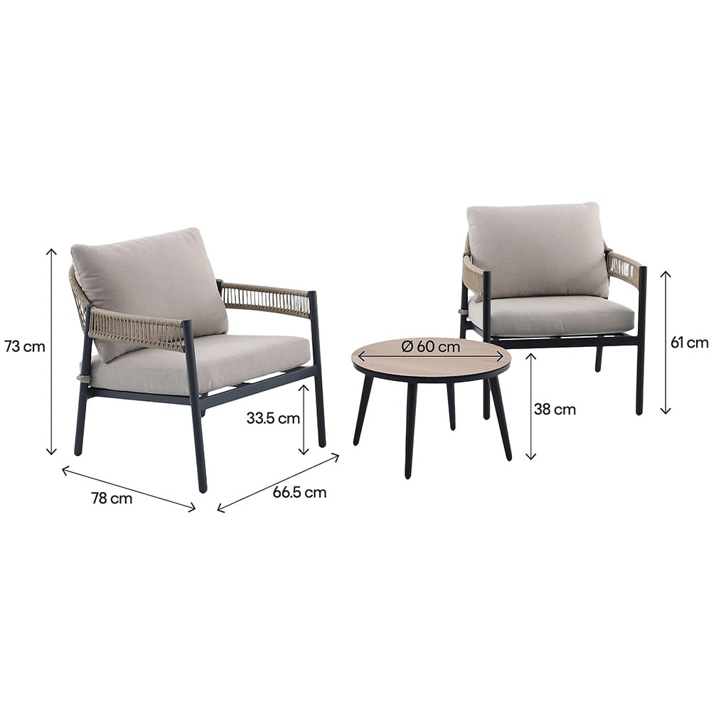 Set mobilier gradina/terasa 3 piese GOODHOME Siliana, perna poliester inclusa, otel, 3 piese, bej