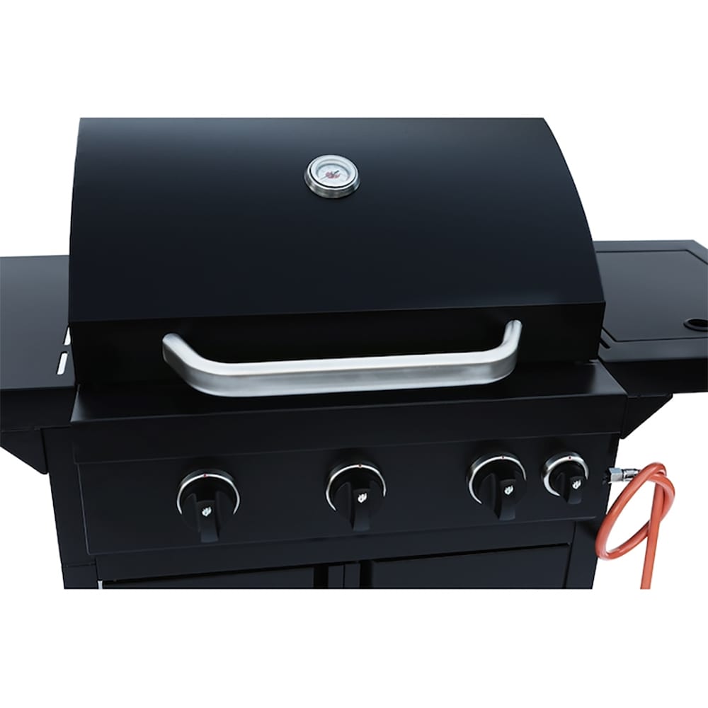 Gratar gaz Rookie 3.1 LANDMANN, 2 arzatoare principale 2 x 2.9 kW + arzator lateral 3.0 kW, suprafata de gatit 48.5 x 37.5 cm, 128.5 x 54 cm, negru
