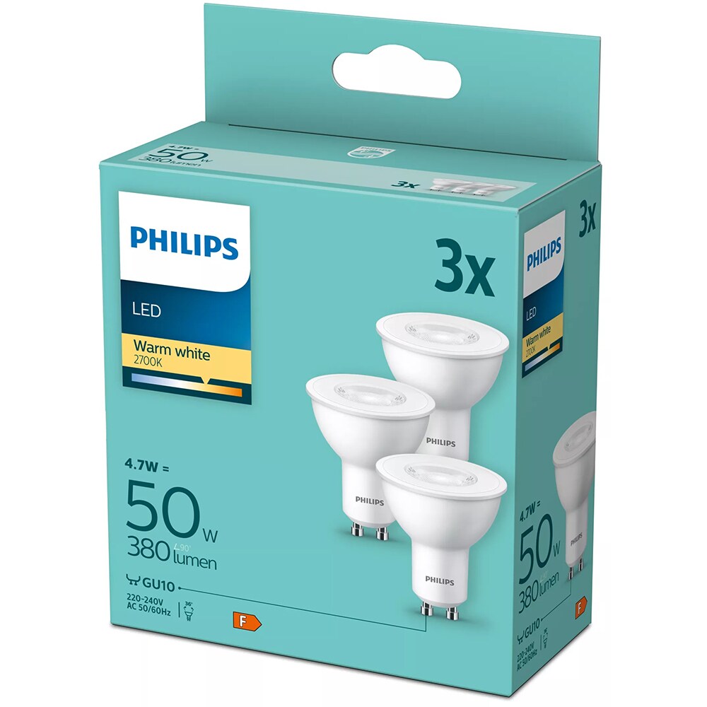 Set 3 spoturi LED PHILIPS 8719514393998 GU10, 4.7W, 380lm, alb