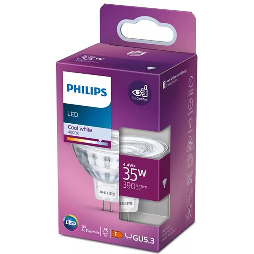 Spot LED PHILIPS 8719514307643 GU5.3, 4.4W, 390lm, transparent