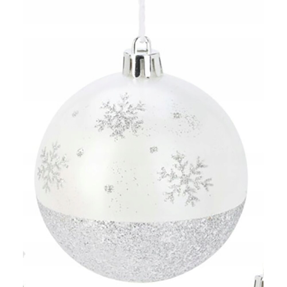 Glob cu sclipici pentru brad Craciun, 8 cm, polistiren, alb rece