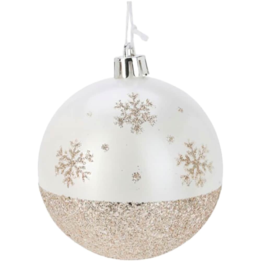 Glob cu sclipici pentru brad Craciun, 8 cm, polistiren, alb cald