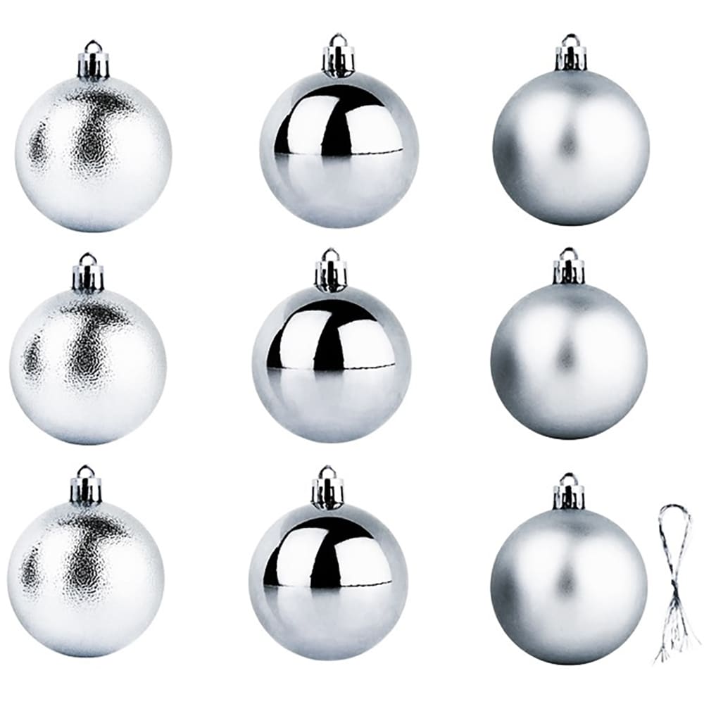 Set 9 globuri pentru brad Craciun, 6 cm, plastic, argintiu