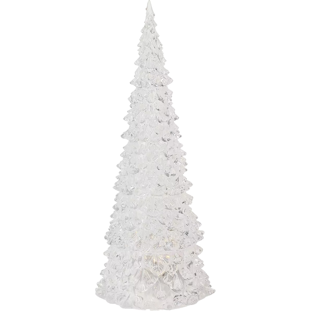 Decoratiune Brad Craciun cu LED, 7 x 17 cm, acrilic, transparent, lumina alb cald