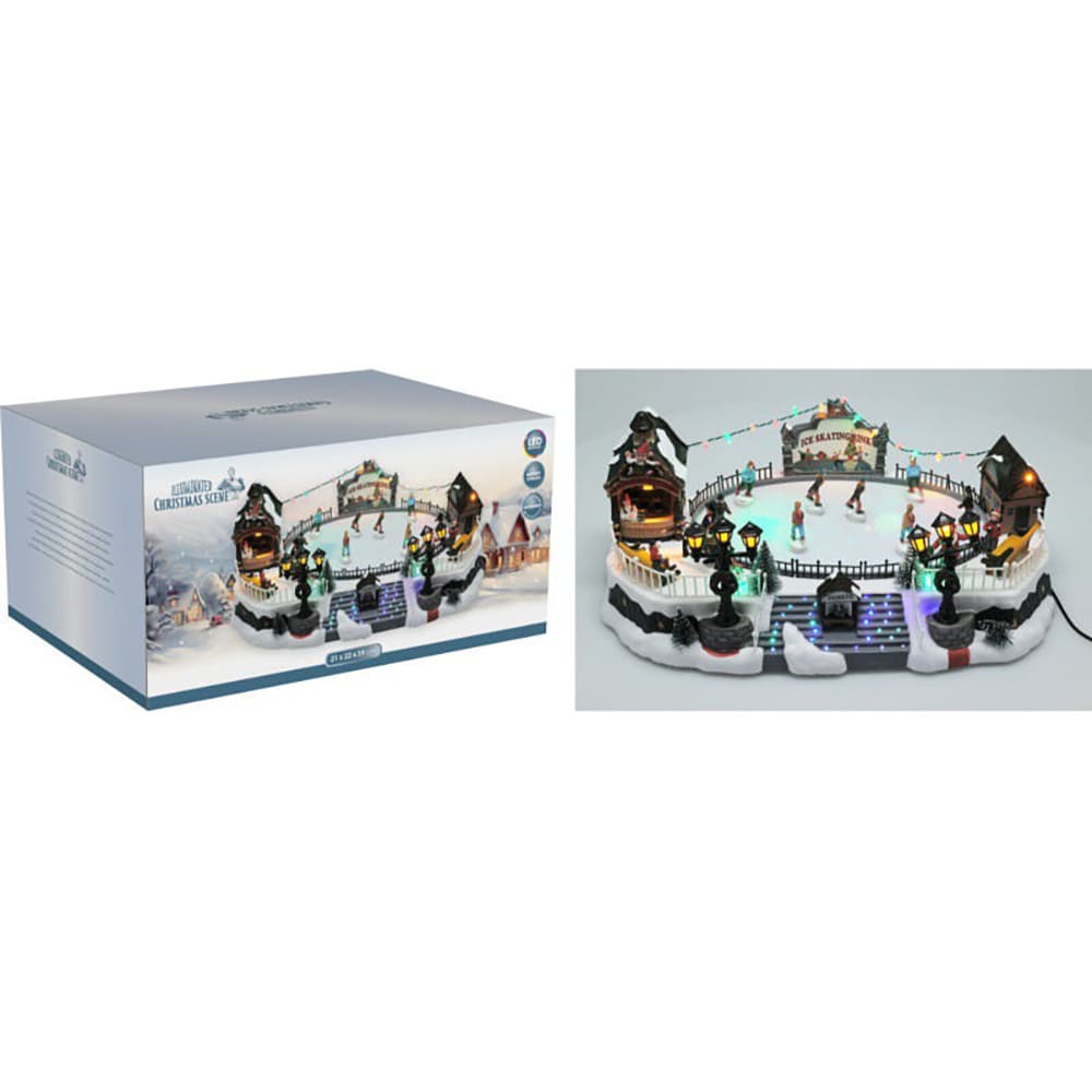 Decoratiune Scena Oras Craciun 20 LED-uri, 40 x 27.5 x 17 cm, multicolor