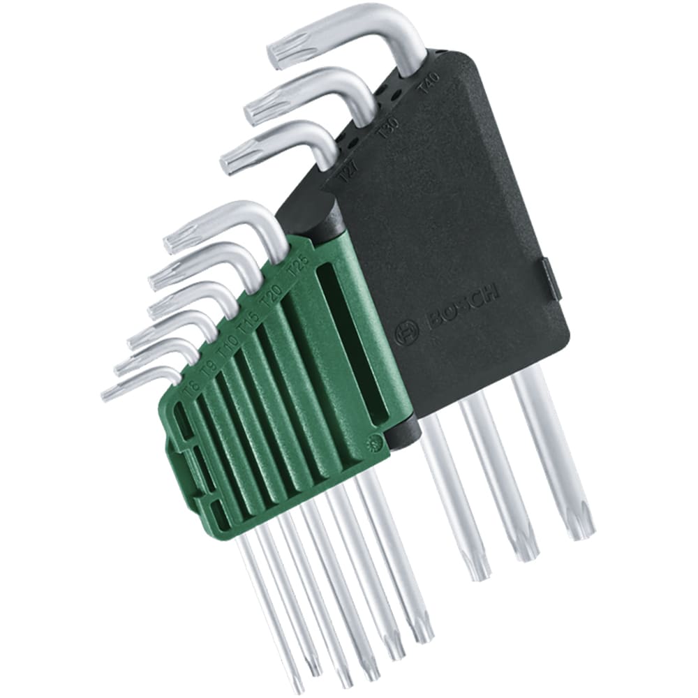 Kit chei torx BOSCH, TX8, TX9, TX10, TX15, TX20, TX25, TX27, TX30, TX40, otel, verde-negru