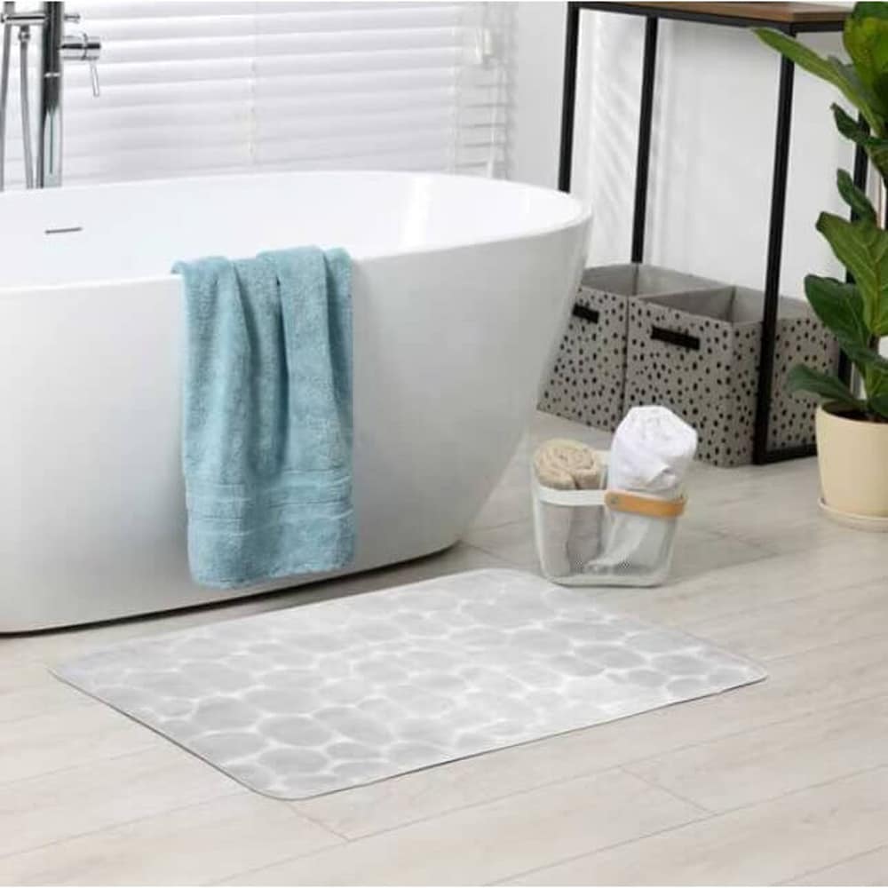 Covoras baie FRANDIS 195670, 50 x 80 cm, model pietre, alb