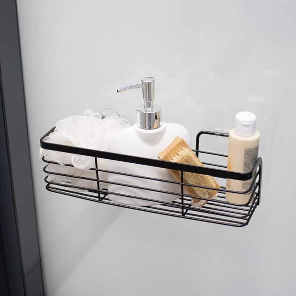 Etajera baie FRANDIS 190343, autoadeziva, metal, negru