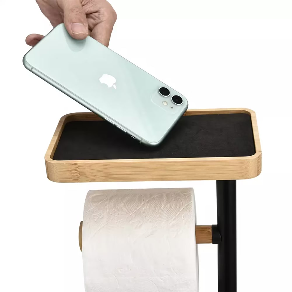 Suport hartie igienica cu perie toaleta FRANDIS 190832, bambus, negru