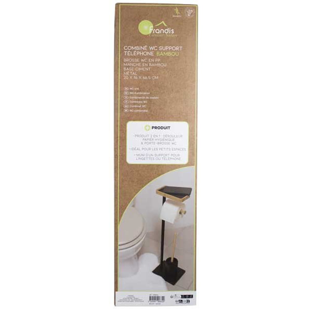 Suport hartie igienica cu perie toaleta FRANDIS 190832, bambus, negru