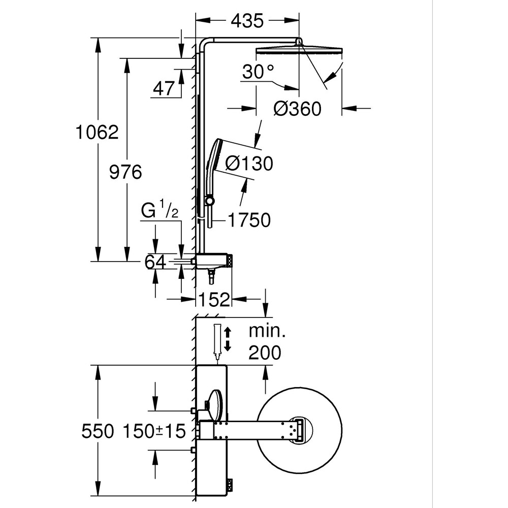 Sistem dus GROHE Rainshower Aqua Pure 1016800000, termostat, 3 functii, crom