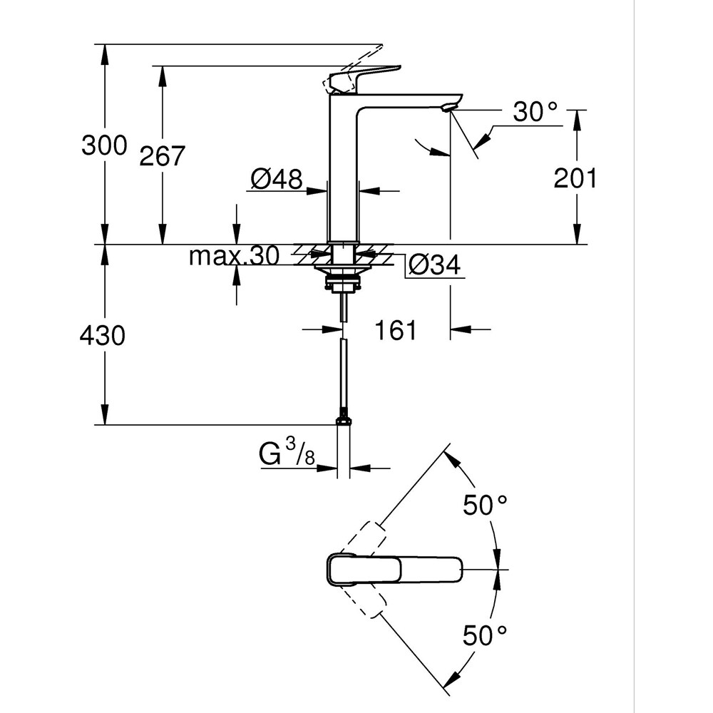 Baterie lavoar GROHE Cubeo 1017292430, marimea XL, alama, negru