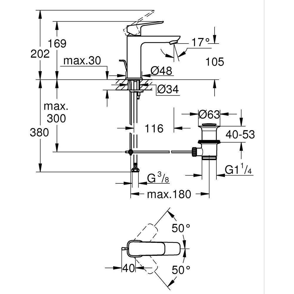 Baterie lavoar GROHE Cubeo 1017492430, marimea M, alama, negru