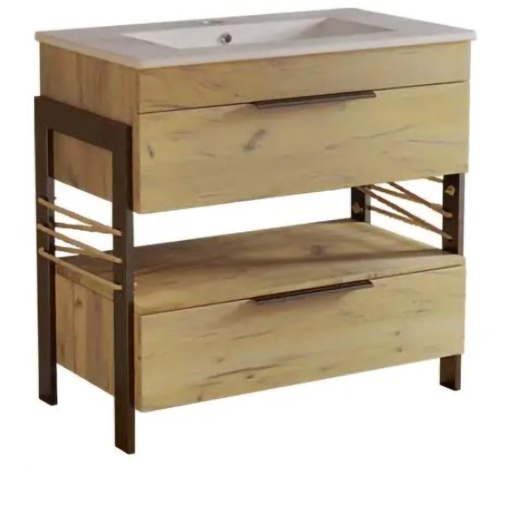 Set baza cu lavoar SANITOP Element, cu picioare, 70 x 45 x 81 cm, lemn