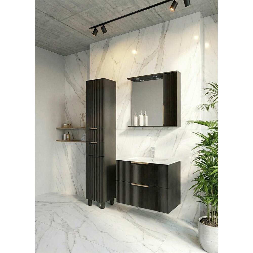 Set masca si lavoar SANITOP Estriado, suspendat, 60 x 48 x 55 cm, negru