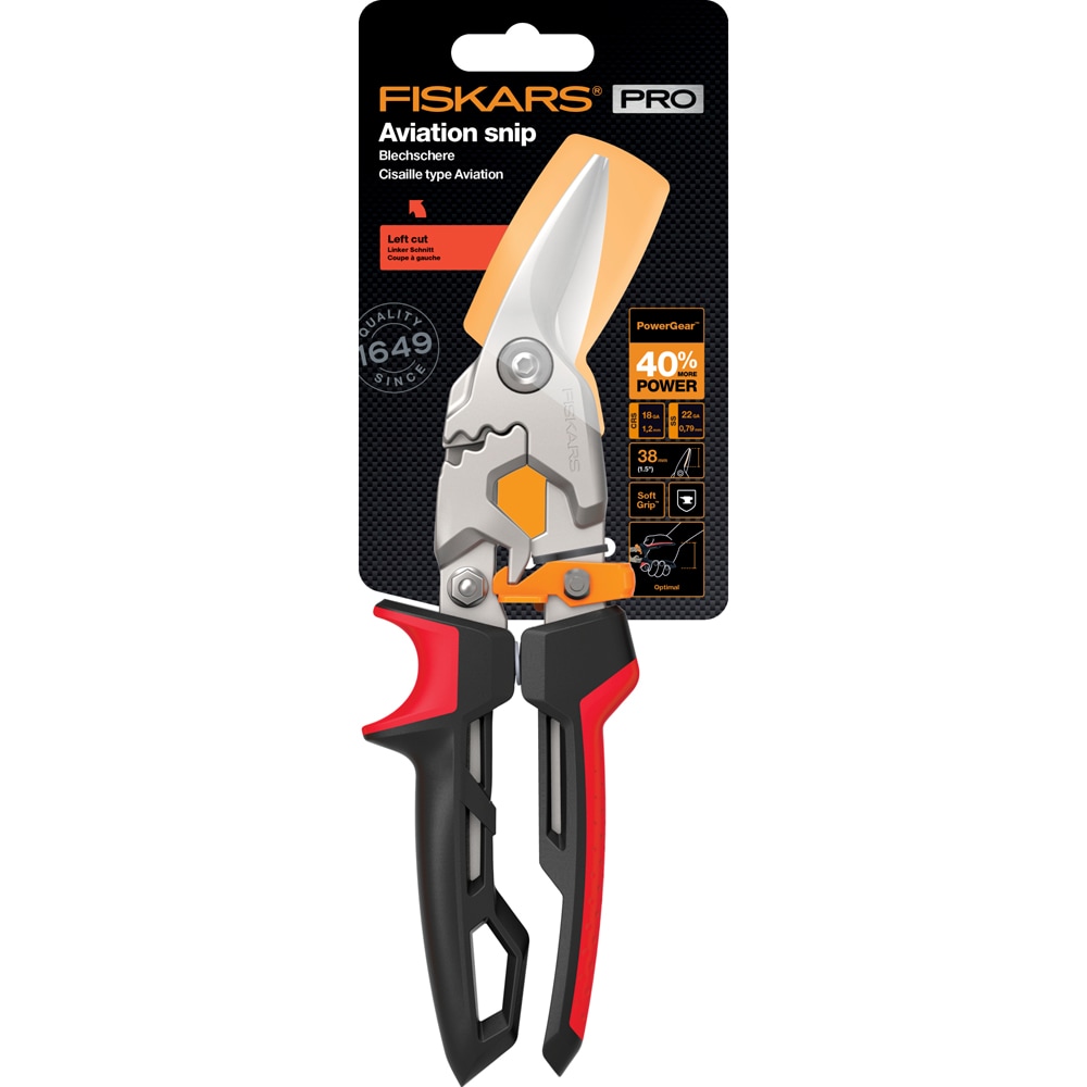 Foarfeca tabla FISKARS PowerGear, taietura pe stanga, otel, negru