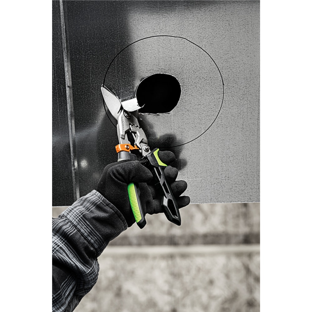 Foarfeca tabla FISKARS PowerGear, cotita pe dreapta, otel, negru