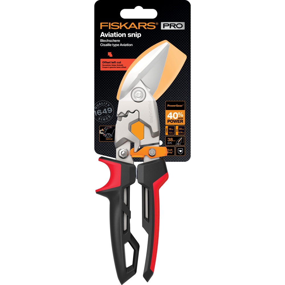 Foarfeca tabla FISKARS PowerGear, cotita pe stanga, otel, negru