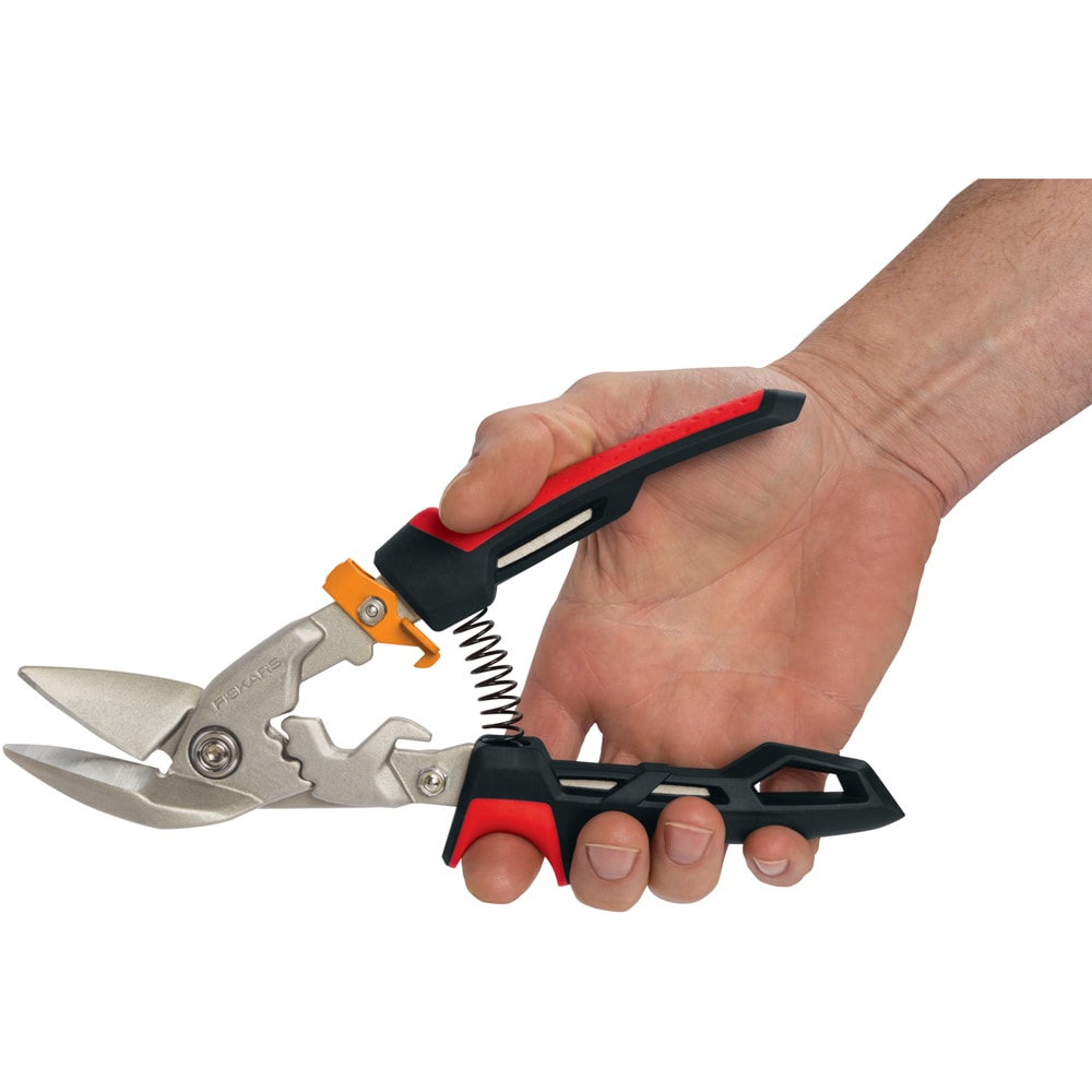 Foarfeca tabla FISKARS PowerGear, cotita pe stanga, otel, negru