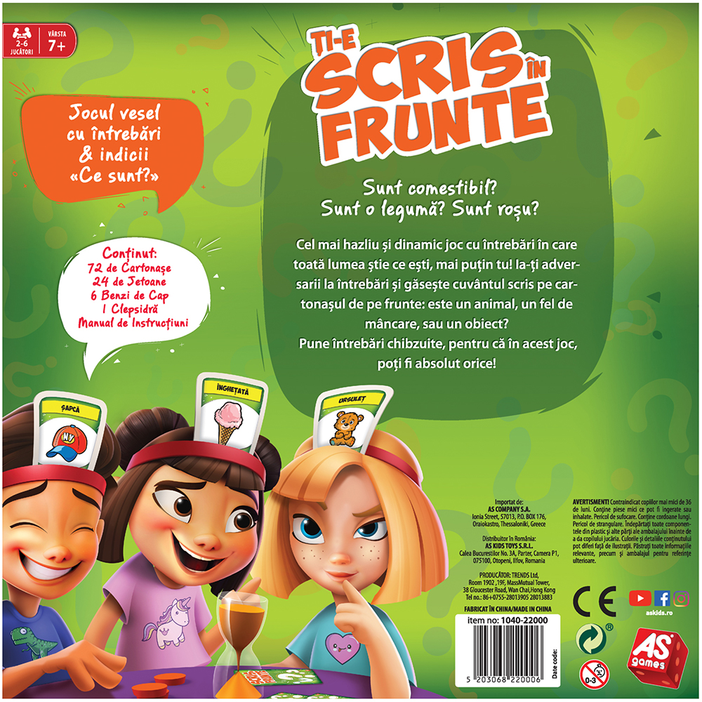 Joc de societate AS GAMES  Ti-e scris in frunte 104022000, 7 ani+, 2-6 jucatori
