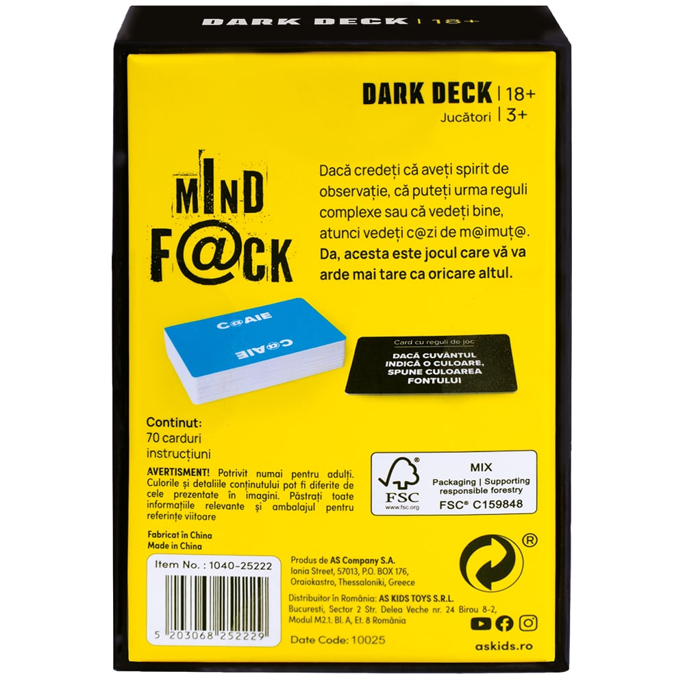 Joc de societate AS GAMES Mindf@Ck 104025222, 18 ani+, 3-6 jucatori