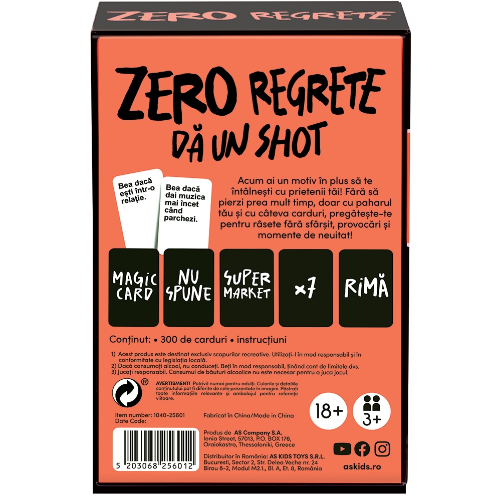 Joc de societate AS GAMES BoardGame Zero regrete 104025601, 18 ani+, 3-6 jucatori