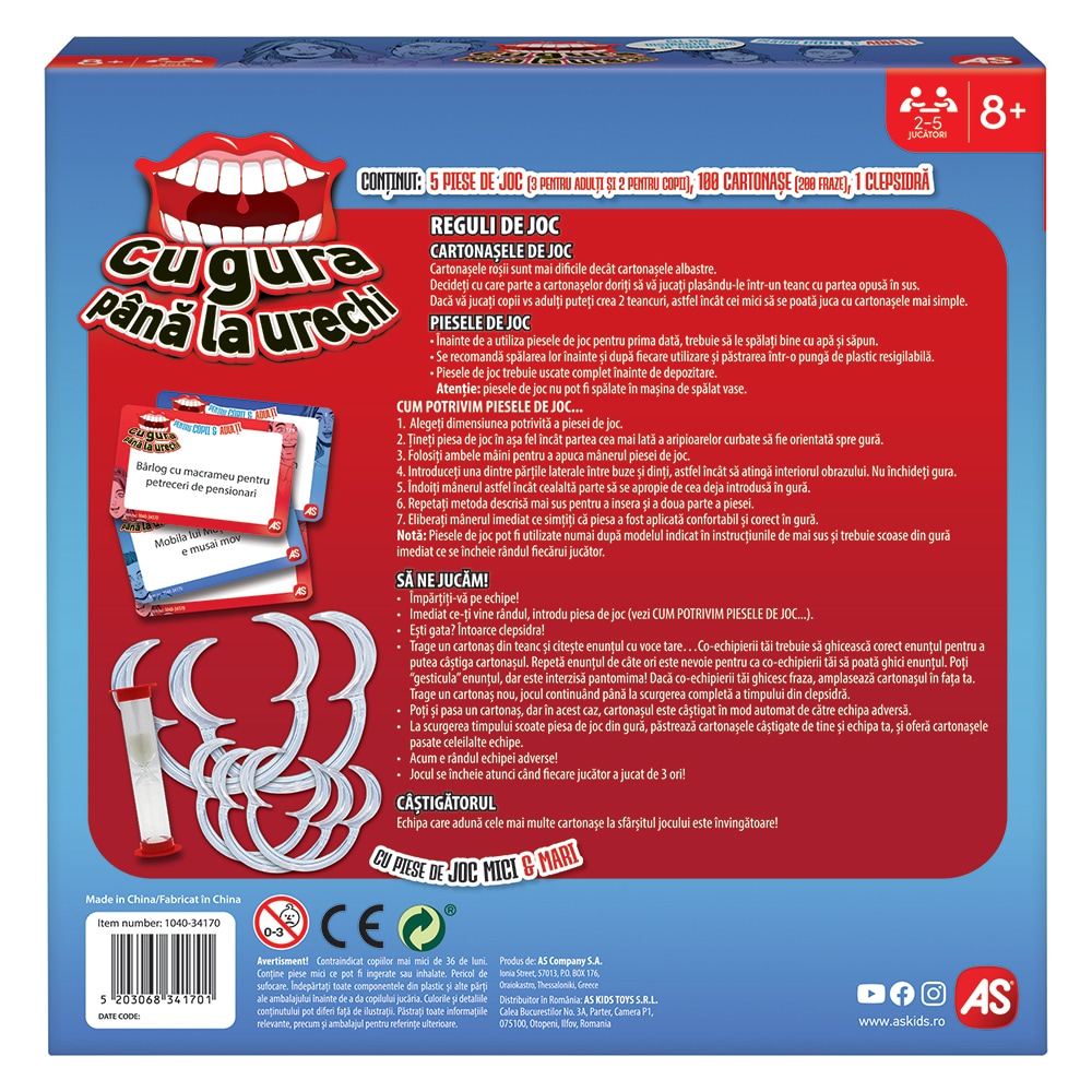 Joc de societate AS GAMES Cu gura pana la urechi pentru copii si adulti 104034170, 8 ani+, 2-5 jucatori