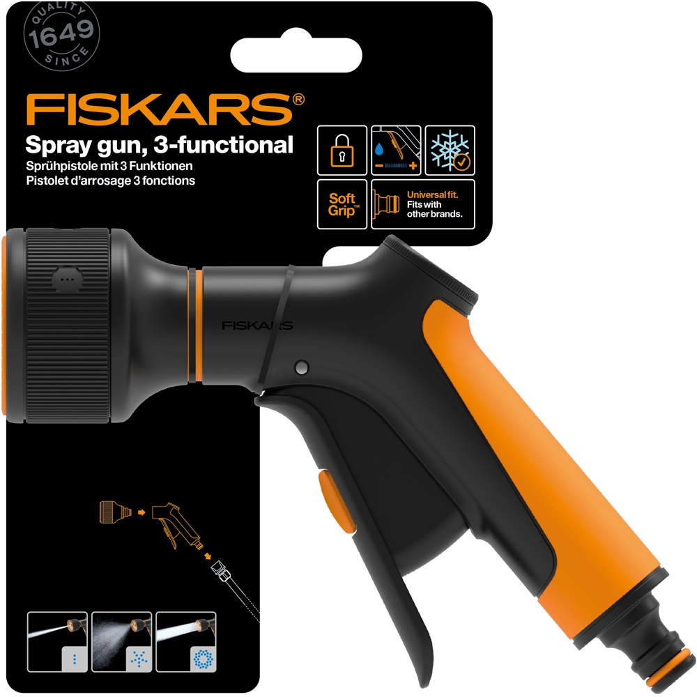 Pistol pentru stropit FISKARS 1065483, 3 jeturi, control frontal