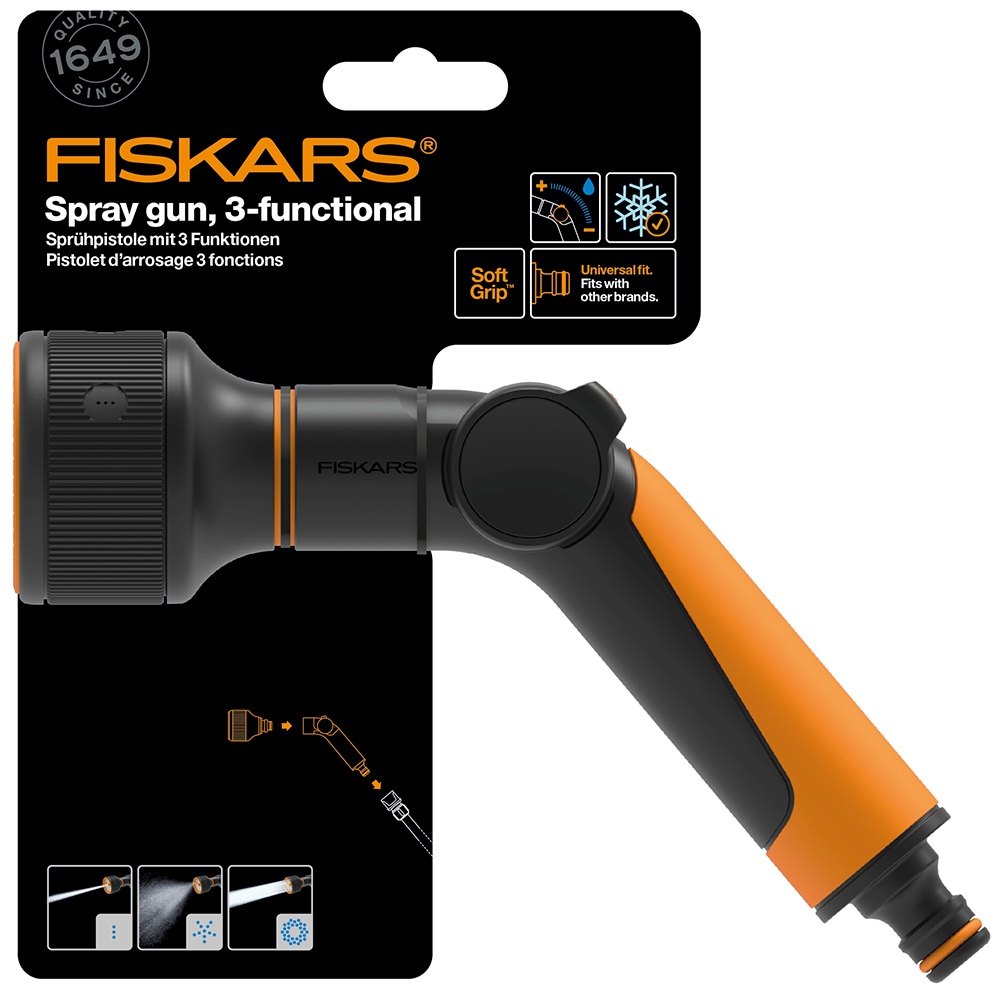 Pistol pentru stropit FISKARS 1065486, 3 jeturi, negru
