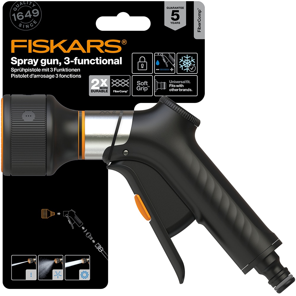 Pistol pentru stropit FISKARS 1067194, 3 jeturi, negru