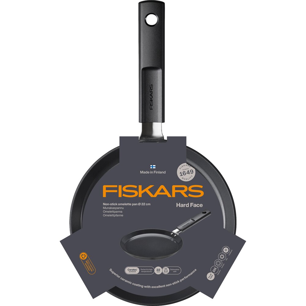 Tigaie omleta FISKARS Hard Face 1075522, 22cm, aluminiu, invelis antiaderent, negru