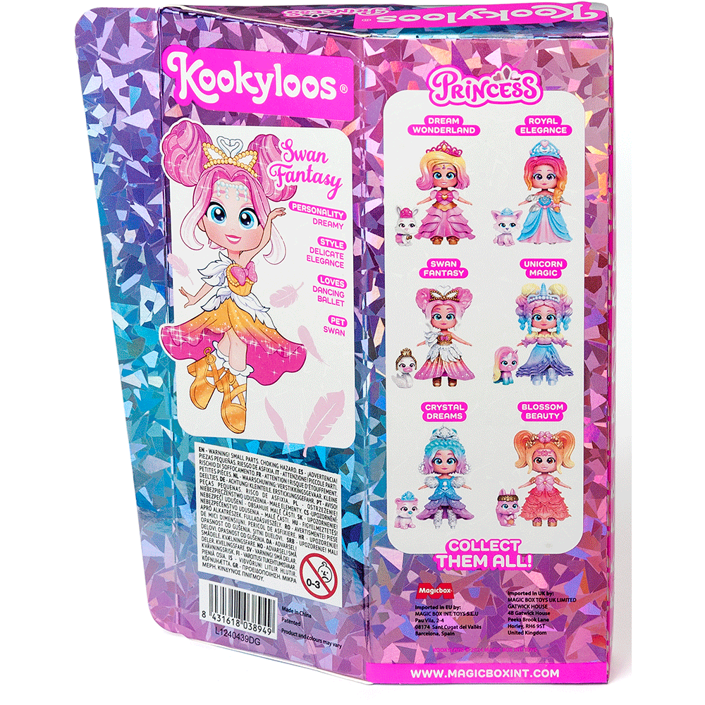 Papusa KOOKYLOOS Princess - Swan Fantasy 1100038340, 3 ani+, roz-galben
