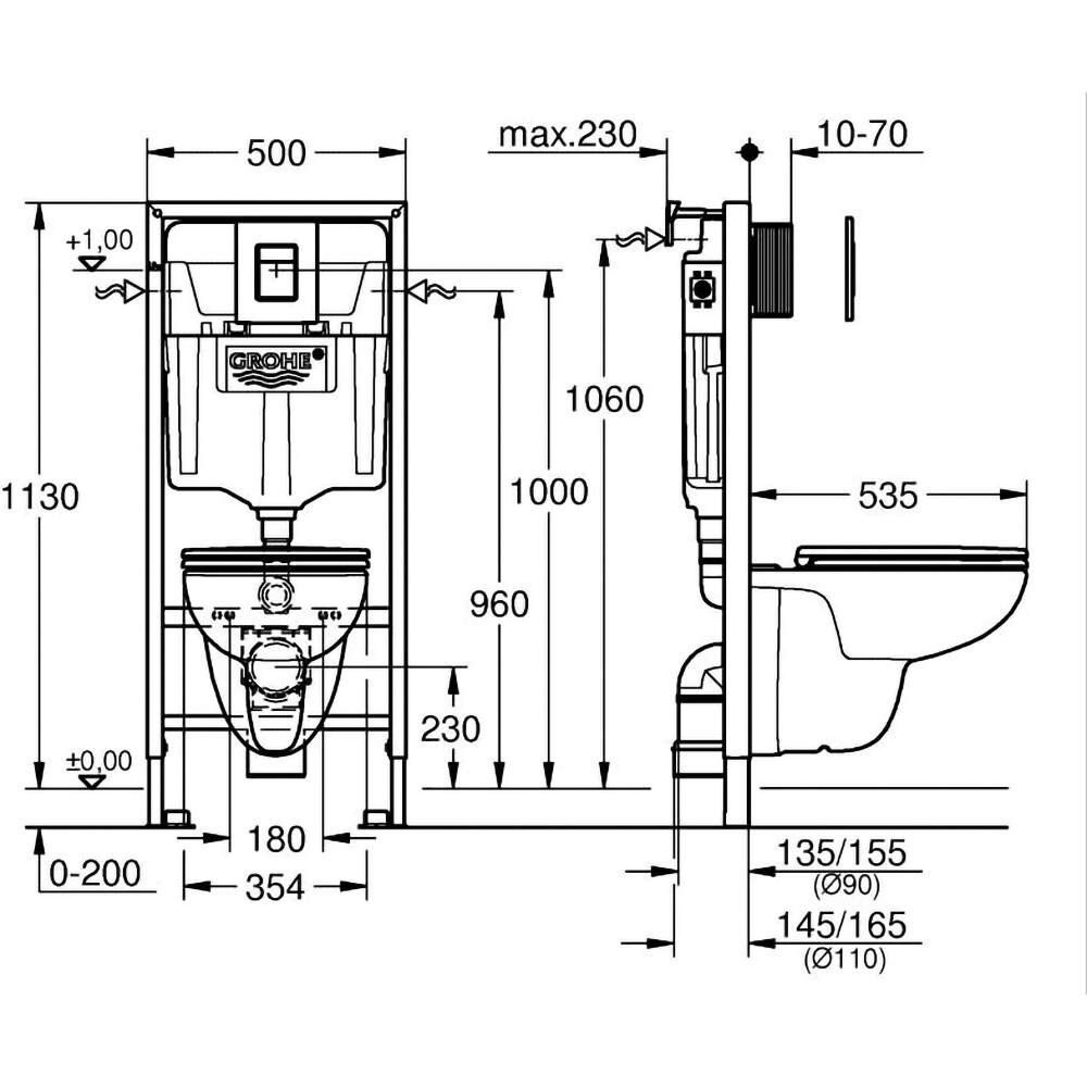 Set vas WC suspendat GROHE Solido 5in1 Bau 112956SH00, ceramica, rezervor 3-6l, capac SoftClose, clapeta actionare, alb