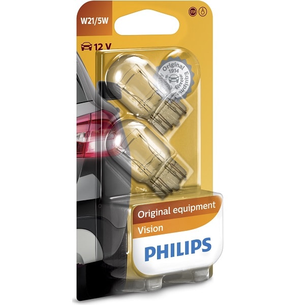Bec auto halogen PHILIPS W21/5W, 12V, 21/5W, W3x16q, blister, 2 bucati