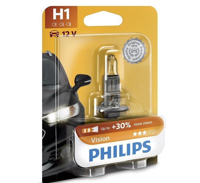 Bec auto PHILIPS H1 Vision+30%, 55W, blister 1 bucata