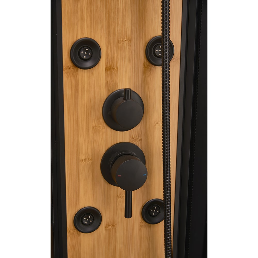 Cabina dus cu hidromasaj BAMBOO 1232B, semirotunda, profil aluminiu, sticla securizata 4mm, 90 x 90 x 225 cm, negru-maro