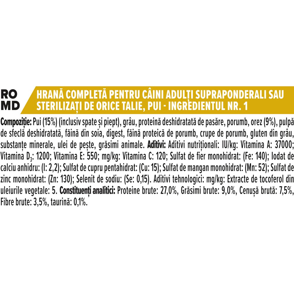 Hrana uscata pentru caini PURINA PRO PLAN Sterilised, Adult, Pui, 14 kg