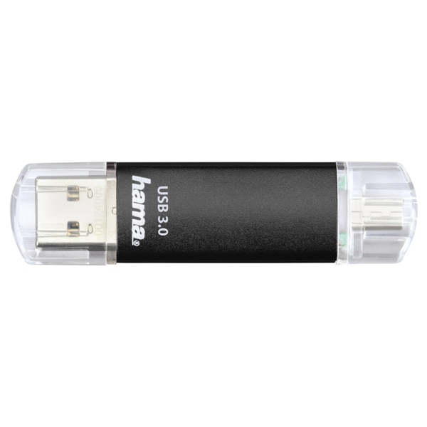 Memorie USB HAMA Laeta Twin 124000, USB 3.0-microUSB, 64GB, 40MBs, negru