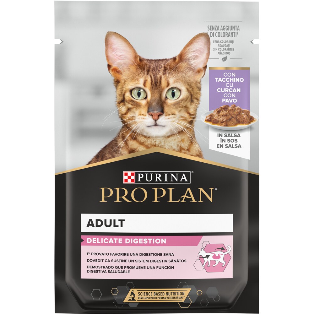 Hrana umeda pentru pisici PURINA PRO PLAN Delicate Digestion, Adult, Curcan in sos, 26 x 85 g