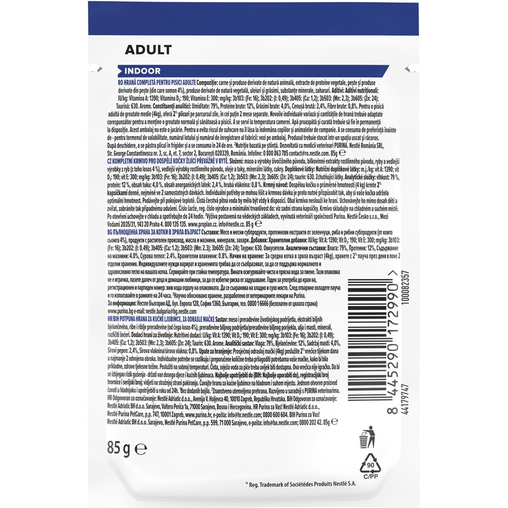 Hrana umeda pentru pisici PURINA PRO PLAN Indoor, Adult, Somon in sos, 26 x 85 g