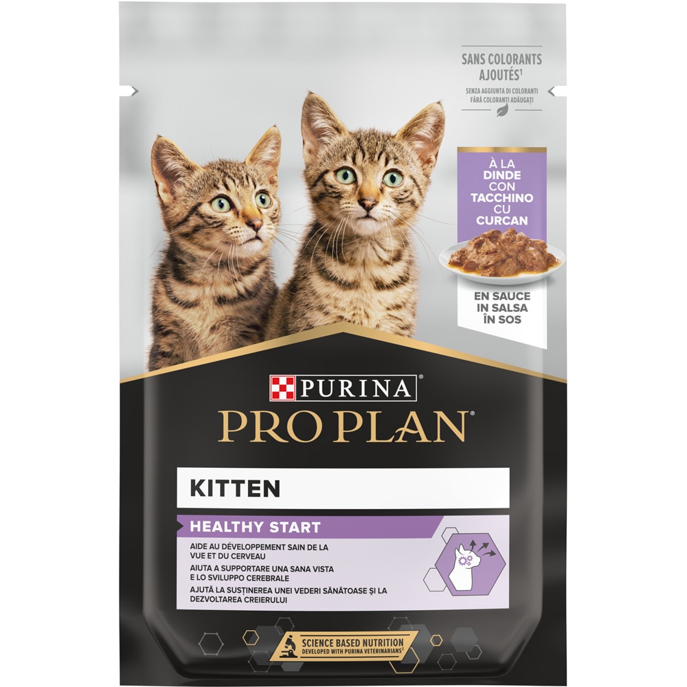 Hrana umeda pentru pisici PURINA PRO PLAN Healthy Start, Junior, Curcan in sos, 26 x 85 g