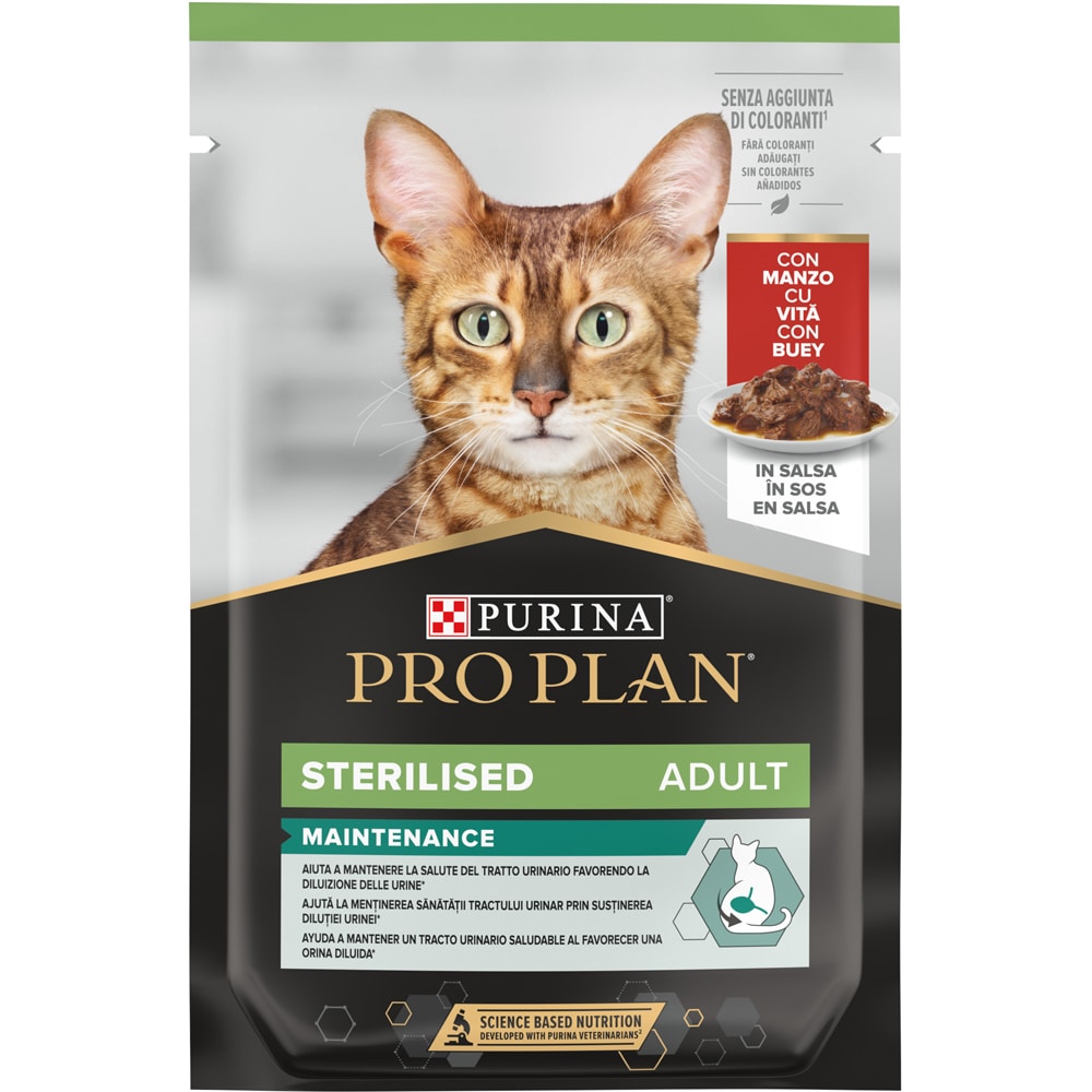 Hrana umeda pentru pisici PURINA PRO PLAN Sterilised Maintenance, Adult, Vita in sos, 26 x 85 g