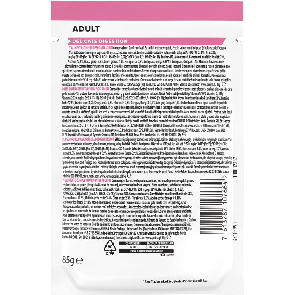 Hrana umeda pentru pisici PURINA PRO PLAN Delicate Digestion, Adult, Peste in sos, 26 x 85 g