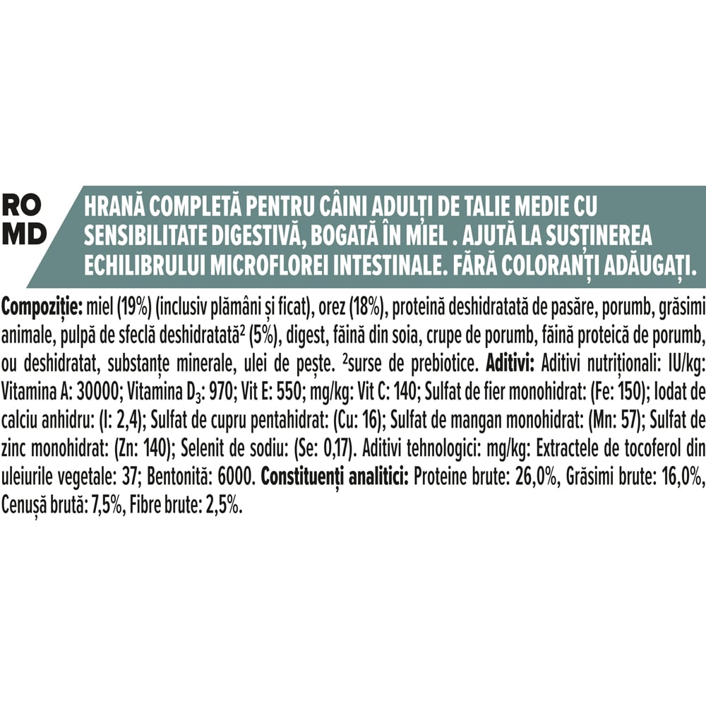 Hrana uscata pentru caini PURINA PRO PLAN Sensitive Digestion Medium, Adult, Miel, 10 kg