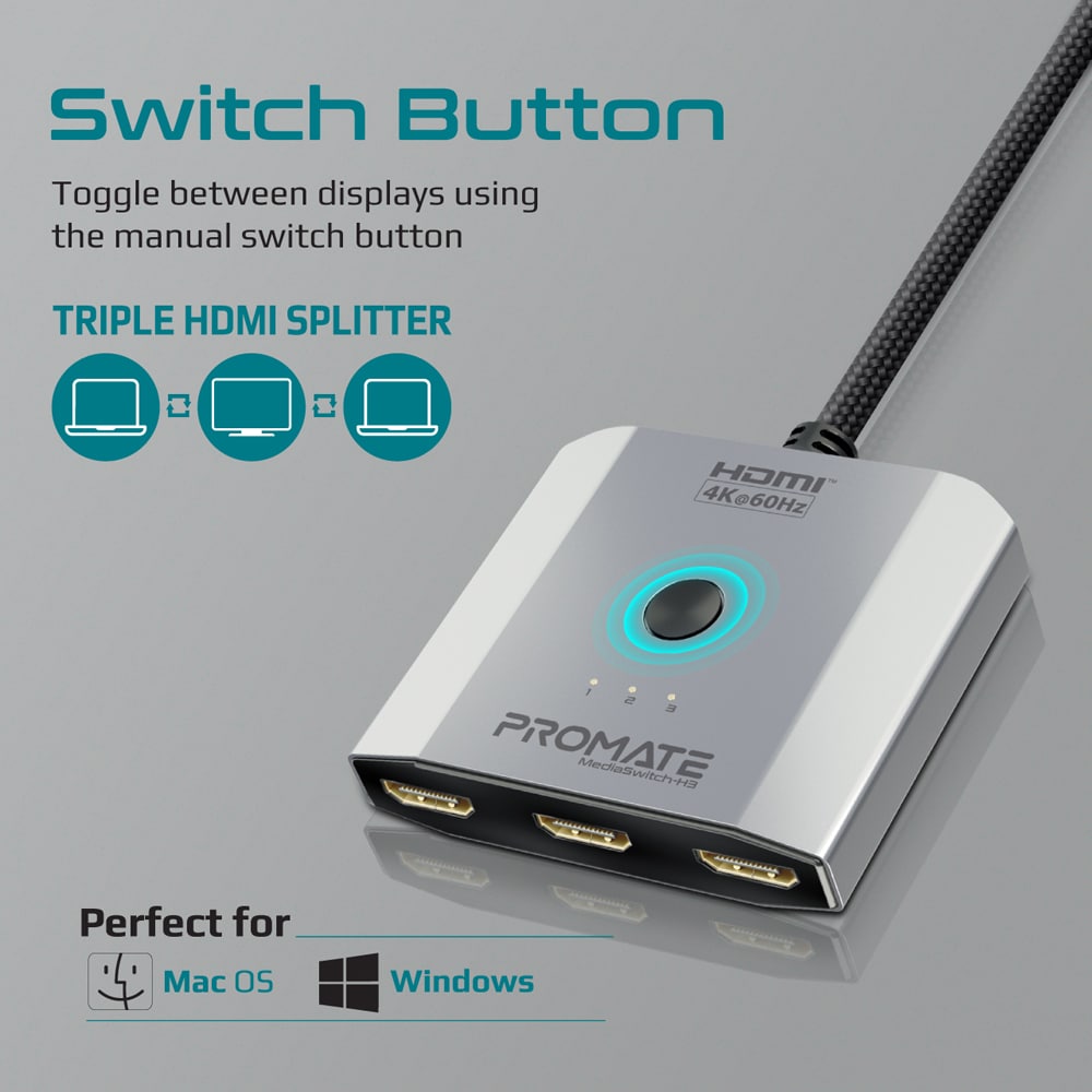 Adaptor HDMI PROMATE Mediaswitch-H3, argintiu