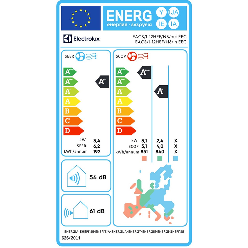 Aer conditionat ELECTROLUX EACS/I-12HEF, 12000 BTU, A+++/A++, Wi-Fi, Functie Incalzire, Inverter, alb