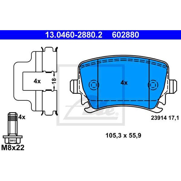 Placute frana spate ATE 13046028802, VW, Audi, Skoda