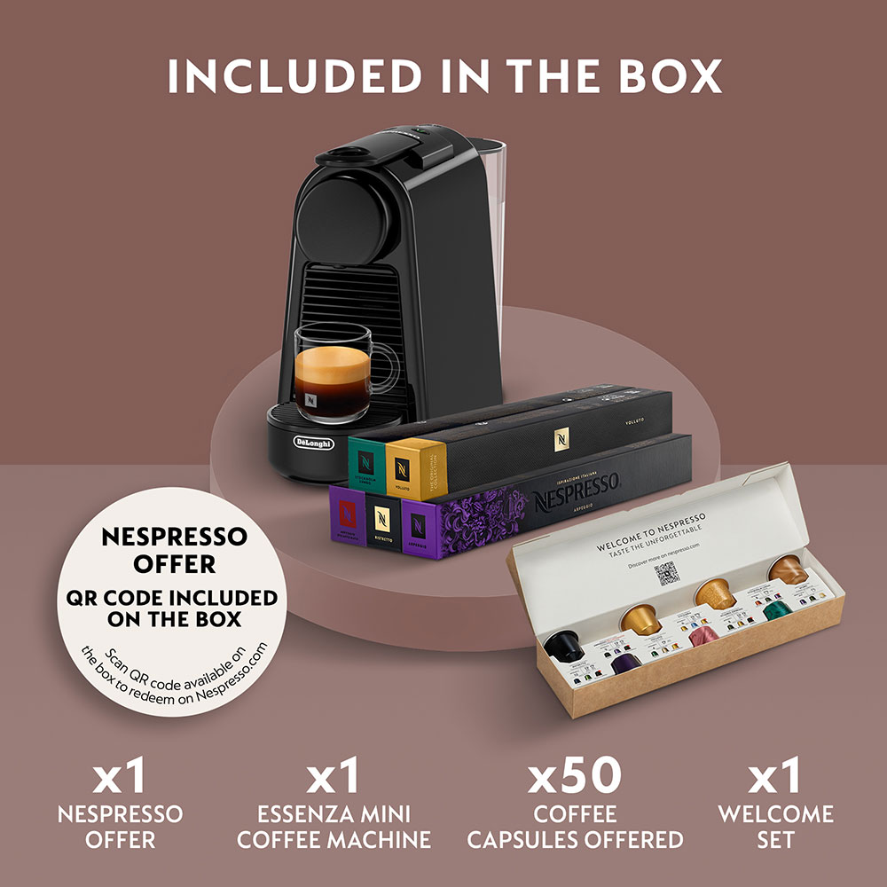 Pachet espressor capsule NESPRESSO Essenza Mini + 50 capsule, 0.7l, 1260W, 19 bar, negru