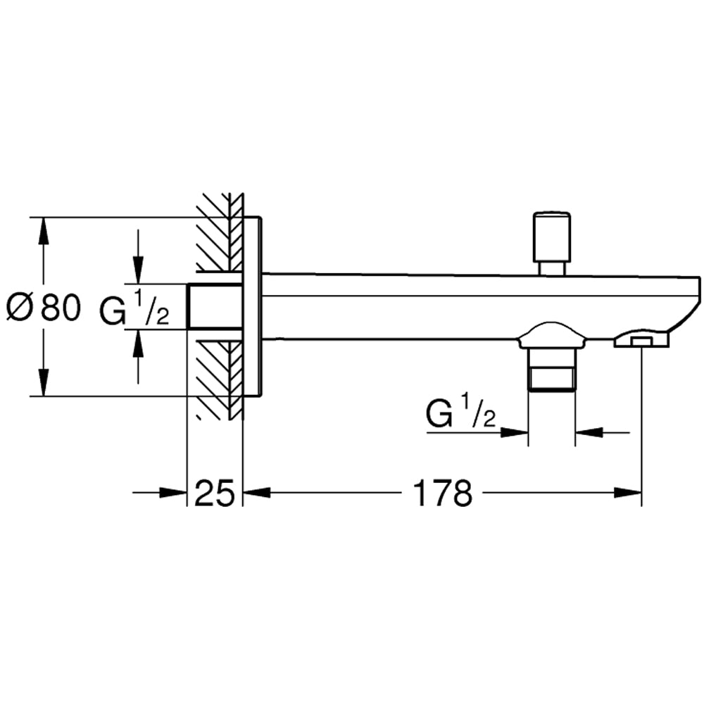 Pipa cada GROHE BauContemporary 13390000, 1/2", divertor, 170 mm, crom