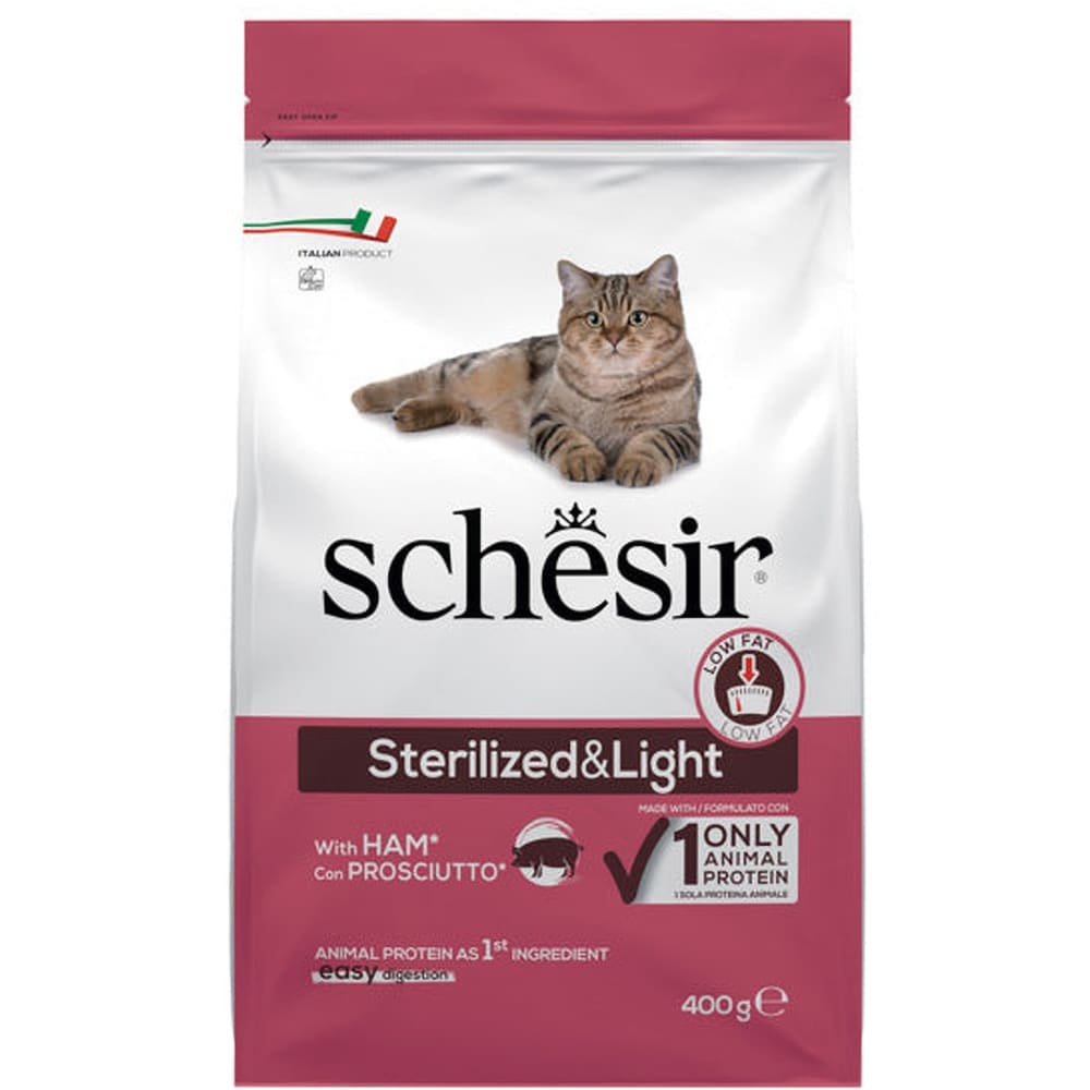 Hrana uscata pentru pisici SCHESIR Sterilized, Adult, Sunca si Porc, 400 g